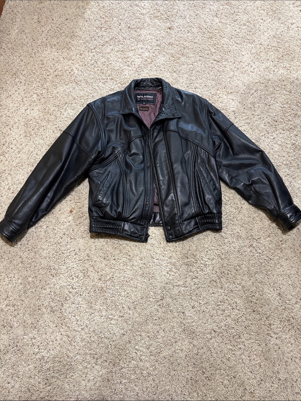 Wilson Black Leather Bomber Jacket with Quilted Lining